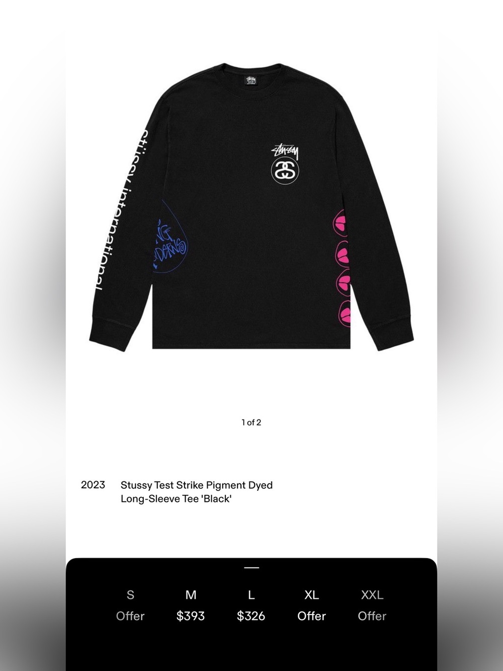 Stussy Test Strike Pigment Dyed  Black Long-Sleeve Tee